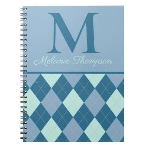 Blaues Argyle-Vintage-Muster mit individuellem Nam Notizblock