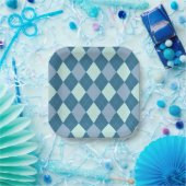 Blaues Argyle Vintage-Muster Pappteller (Party)