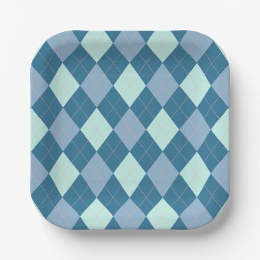 Blaues Argyle Vintage-Muster Pappteller (Vorderseite)
