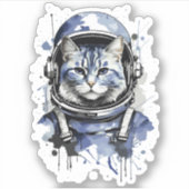 Blaues Astronautenkatze-Plashdesign Aufkleber (Vorderseite)