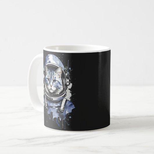 Blaues Astronautenkatze-Plashdesign Kaffeetasse (Vorderseite Links)