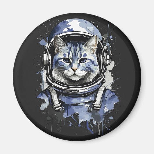 Blaues Astronautenkatze-Plashdesign Magnet (Vorne)