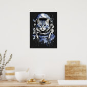 Blaues Astronautenkatze-Plashdesign Poster (Küche)