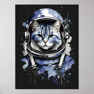 Blaues Astronautenkatze-Plashdesign Poster