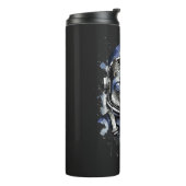 Blaues Astronautenkatze-Plashdesign Thermosbecher (Nach links gedreht)