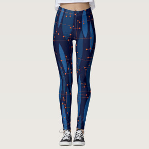 Blaues Atomic-nahtloses Muster Mitte des Jahrhunde Leggings