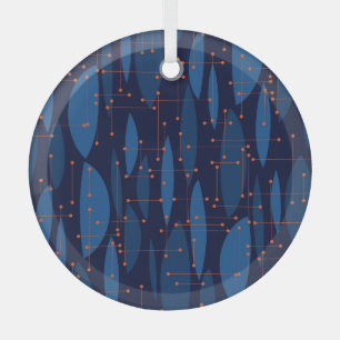 Blaues Atomic-nahtloses Muster Mitte des Jahrhunde Ornament Aus Glas