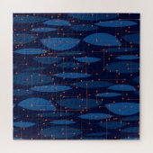 Blaues Atomic-nahtloses Muster Mitte des Jahrhunde Puzzle (Horizontal)