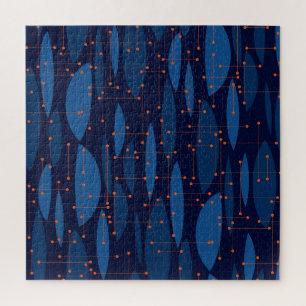 Blaues Atomic-nahtloses Muster Mitte des Jahrhunde Puzzle