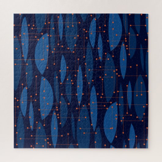 Blaues Atomic-nahtloses Muster Mitte des Jahrhunde Puzzle (Vertikal)