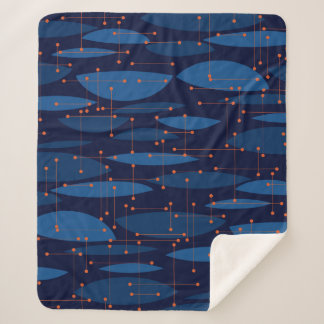 Blaues Atomic-nahtloses Muster Mitte des Jahrhunde Sherpadecke