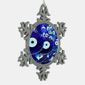 Blaues Augapfel Schneeflocken Zinn-Ornament (Links)
