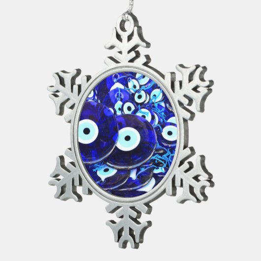 Blaues Augapfel Schneeflocken Zinn-Ornament (Rechts)