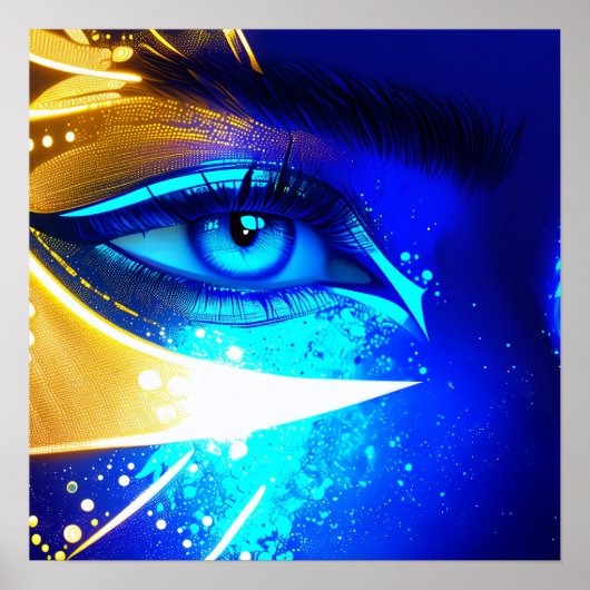 Blaues Auge mit goldener Eleganz Poster (Vorne)