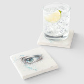 Blaues Auge (Traurigkeit, Beileid und Depression) Steinuntersetzer (Seitenansicht)