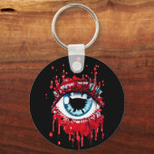 Blaues Auge Tropfblut Horror Kunst Schlüsselanhänger (Vorderseite)