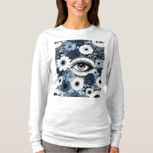 Blaues Auge und Lashes Boho Floral T-Shirt