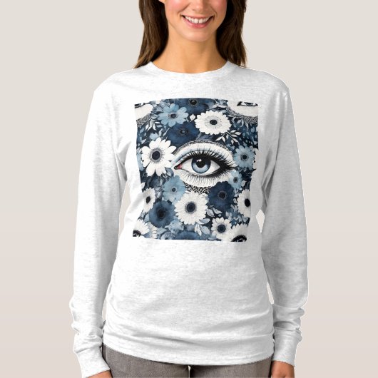 Blaues Auge und Lashes Boho Floral T-Shirt (Vorderseite)