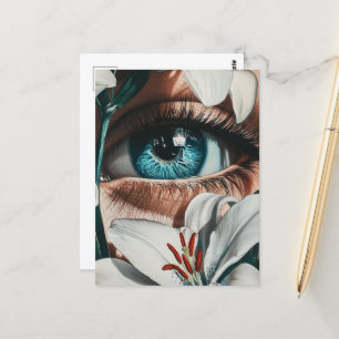Blaues Auge und weiße Lilien Postkarte