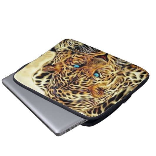 Blaues Augen-Leopard Laptopschutzhülle (Vorne Knopf)