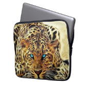 Blaues Augen-Leopard Laptopschutzhülle (Vorderseite Links)