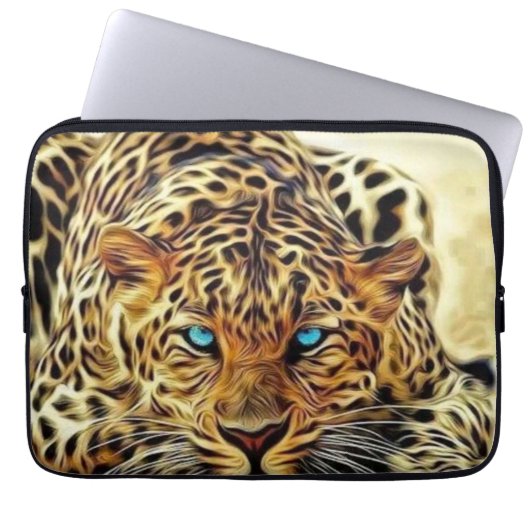 Blaues Augen-Leopard Laptopschutzhülle (Vorderseite)