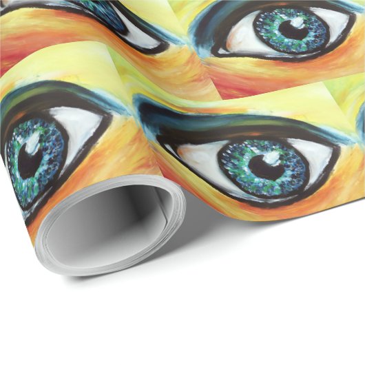 Blaues Augenmuster Geschenkpapier (Rolleneckpunkt)