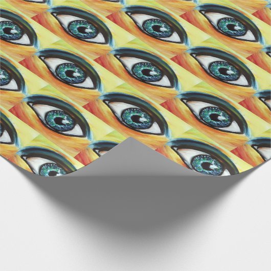 Blaues Augenmuster Geschenkpapier (Ecke)