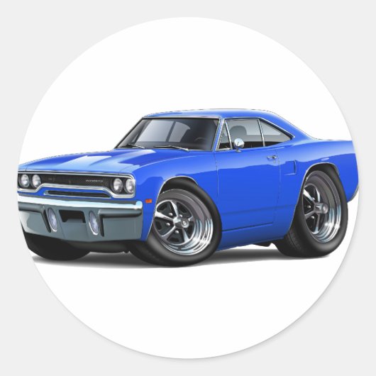 Blaues Auto 1970 Runder Aufkleber (Vorderseite)