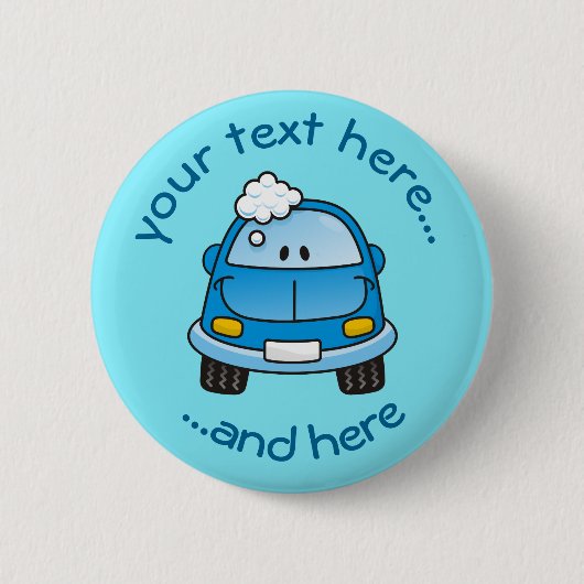 Blaues Auto mit Bläschen Pinback-Taste Button (Vorderseite)