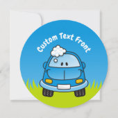 Blaues Auto mit Blasen Einladung (Vorderseite)