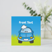 Blaues Auto mit Blasen Einladung (Stehend Vorderseite)