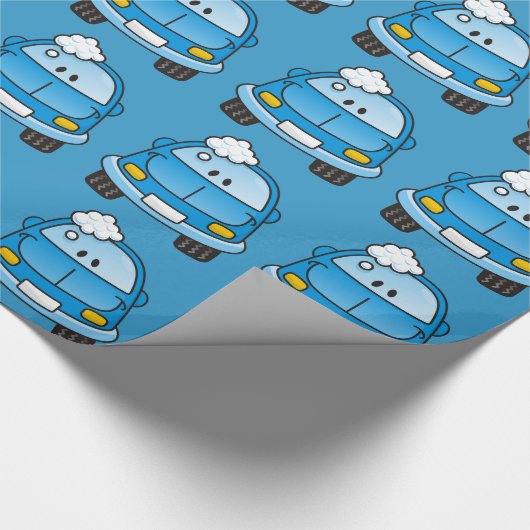 Blaues Auto mit Blasen Geschenkpapier (Ecke)