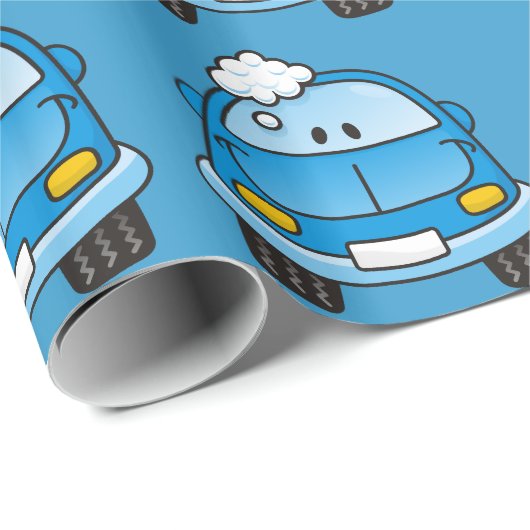 Blaues Auto mit Blasen Geschenkpapier (Rolleneckpunkt)