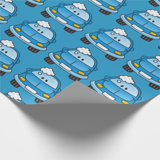 Blaues Auto mit Blasen Geschenkpapier (Ecke)
