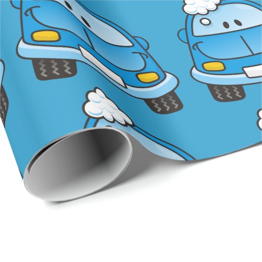 Blaues Auto mit Blasen Geschenkpapier (Rolleneckpunkt)