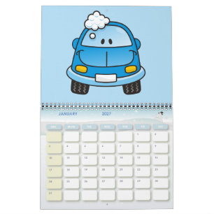 Blaues Auto mit Blasen Kalender