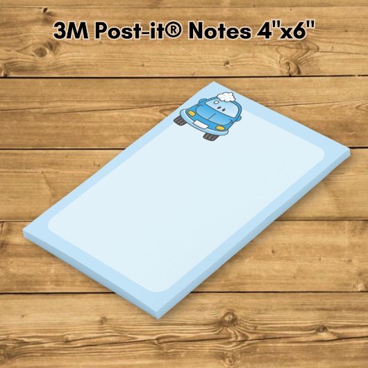 Blaues Auto mit Blasen Post-it Klebezettel
