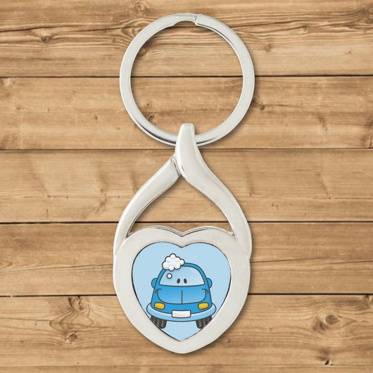 Blaues Auto mit Blasen Schlüsselanhänger
