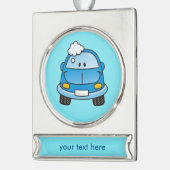 Blaues Auto mit blasen silber platzierten Banneror Banner-Ornament Silber (Links)