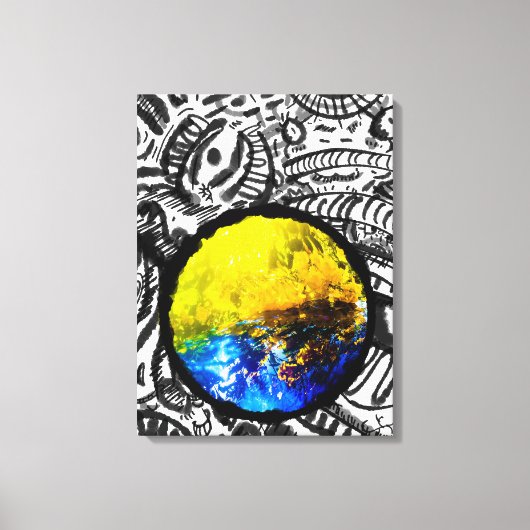 Blaues Auto mit gelben Blumen Leinwanddruck (Vorderseite)