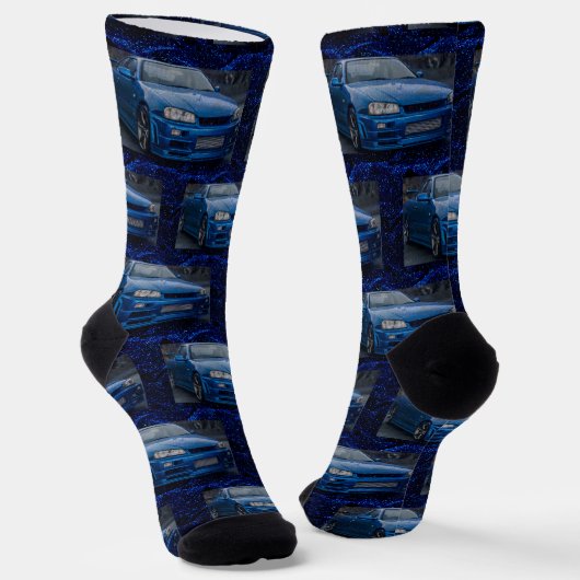blaues Auto Muster Socken (Gewinkelt)