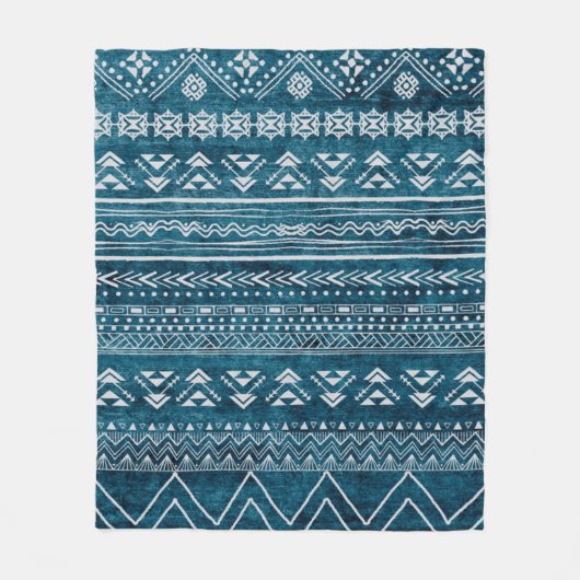 Blaues Aztec Tribal Geometrisches Muster Fleecedecke (Vorderseite)