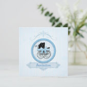 Blaues Baby-Duschen-schäbige Vintage Streifen Einladung (Stehend Vorderseite)