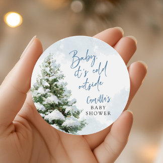 Blaues Baby, es ist kalt draußen Baby Shower Runder Aufkleber