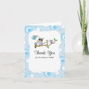 Blaues Baby-Eulen-Babyparty danken Ihnen Dankeskarte