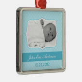 Blaues Baby-Foto-Andenken Silbernes Ornament (Rechts)