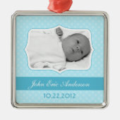 Blaues Baby-Foto-Andenken Silbernes Ornament (Vorne)