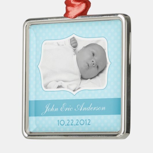 Blaues Baby-Foto-Andenken Silbernes Ornament (Links)