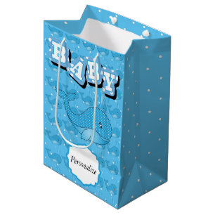 Blaues Baby-Polka punktierter Wal Mittlere Geschenktüte